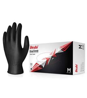 Beybi Diamond M Beden Pudrasız Kalın Siyah Nitril Eldiven Medium (Kutuda 100 Adet)