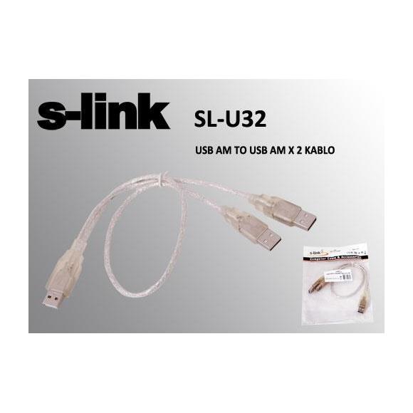 S-link SL-U32 Usb 2.0 Usb Erkek To 2x Usb Erkek 0.60cm Kablo