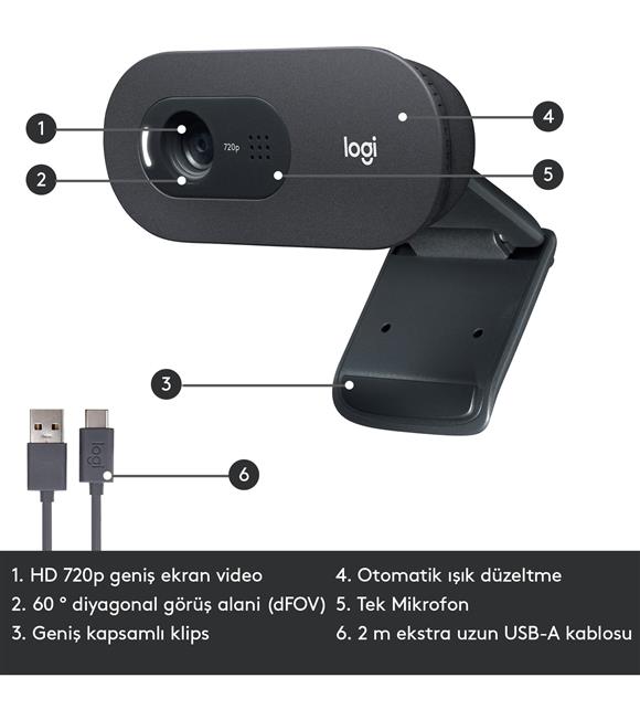 Logitech 960-001364 C505 HD Webcam - Siyah