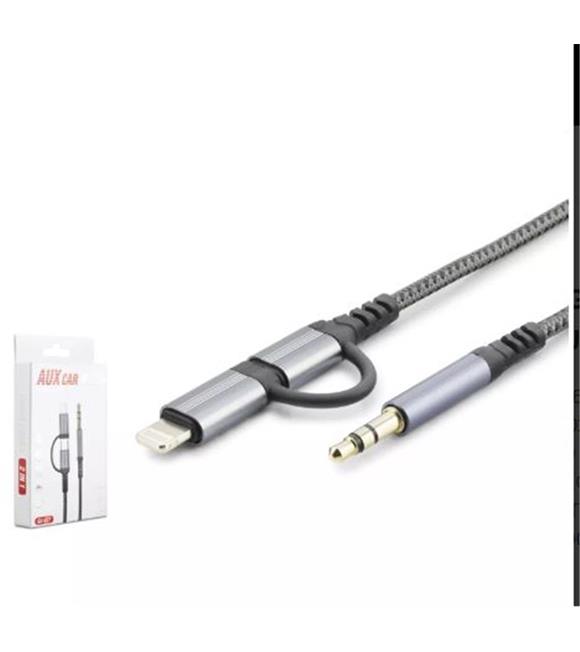 HADRON GJ-027 3.5MM TO TYPE-C + LIGHTNING KABLO AUX CAR SİYAH