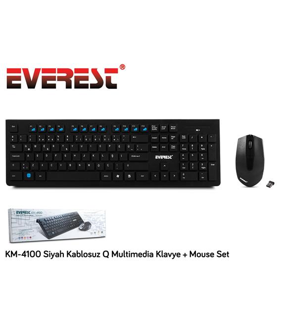 Everest KM-4100 Siyah Q Kablosuz Multimedya 106 Tuşlu Klavye Mouse Set 800 Dpı 3 Buton
