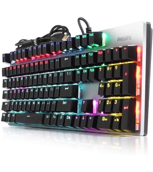 Philips SPK8404  Mekanik Gaming Oyuncu Klavyesi RGB LED IŞIK (Kablo Uzunluğu 1,60cm) Caps Lock Tuşu_1