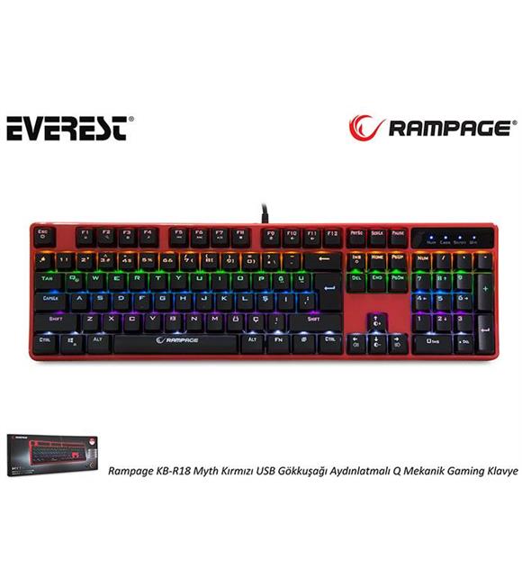 Rampage KB-R18 Myth Kırmızı USB Gökkuşağı Aydınlatmalı Q Mekanik Gaming Klavye