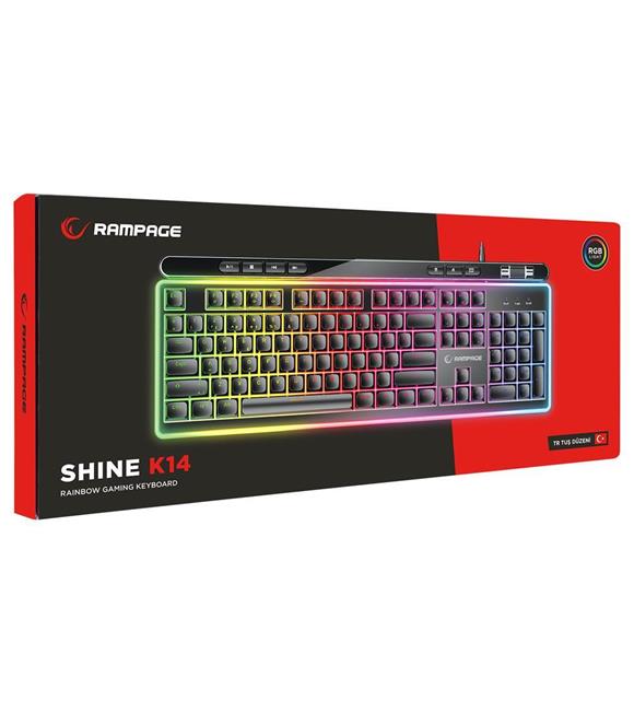 Rampage SHINE K14 Siyah USB RGB Backlight Membrane Gaming Oyuncu Klavye