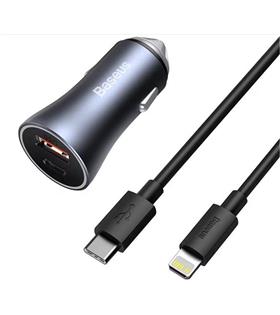 BASEUS Golden Connector Pro U+C 40W Type-C to Lightning Kablo Setli Araç İçi Şarj Cihazı Koyu Gri