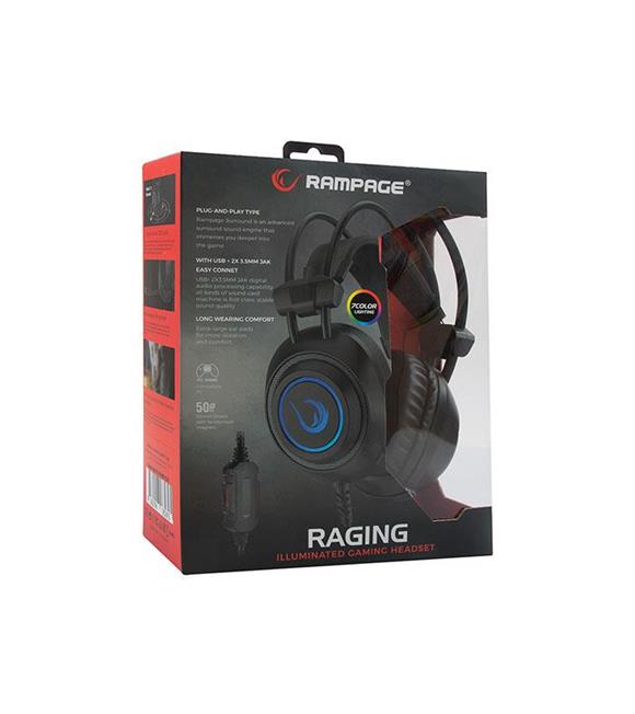 Rampage RM-K19 RAGING Siyah 3,5mm 7 Renk Ledli Gaming Oyuncu Mikrofonlu Kulaklık