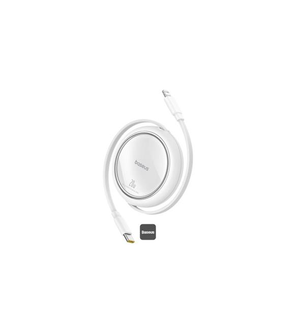 Baseus P10364501211-00 Free2Pull Makaralı Şarj Kablosu USB-C-Lightning 20W 1m. - Beyaz