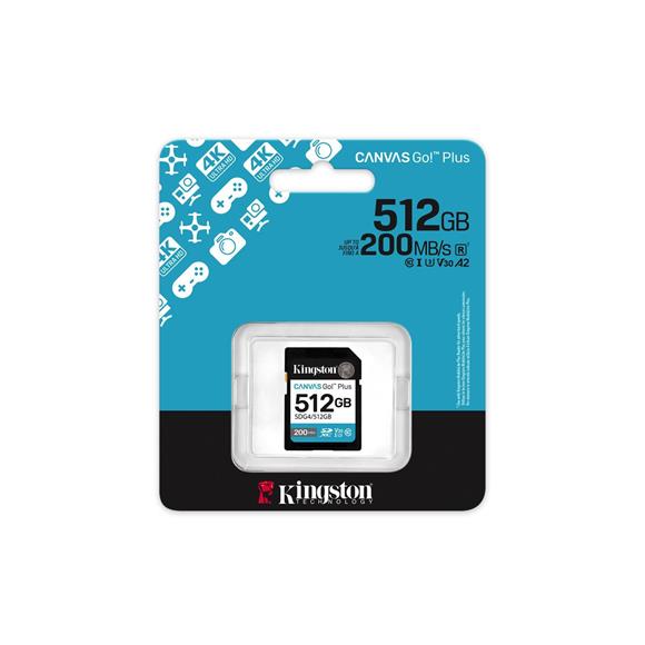Kingston SDG4-512GB 512GB SDXC Canvas Go Plus Gen4 200MB-s C10 UHS-I U3 V30 Hafıza Kartı