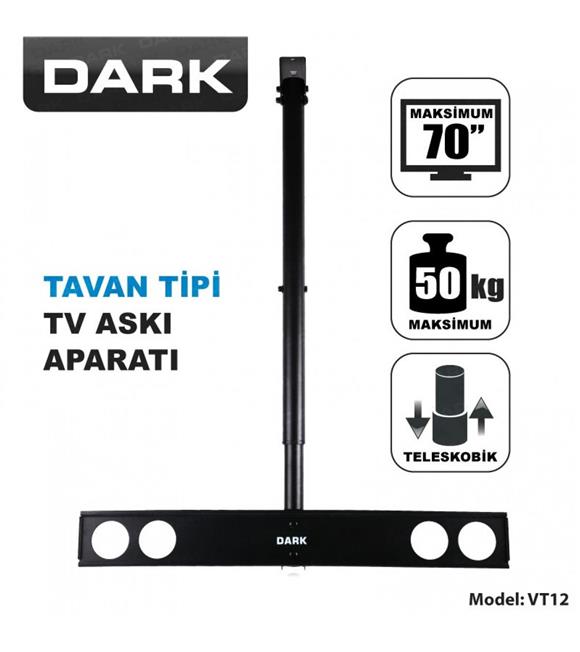 Dark VT12 37"- 70" Tavan Tipi Hareketli, Yükseklik Ayarlı TV Askı Aparatı