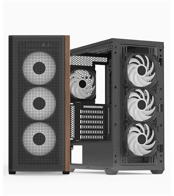 Aerocool AE  D501A BK 4x12cm A-RGB Fanlı, Ahşap Ön Panel Temp Cam Yan ve Mesh Ön Panel,USB Type-C_1