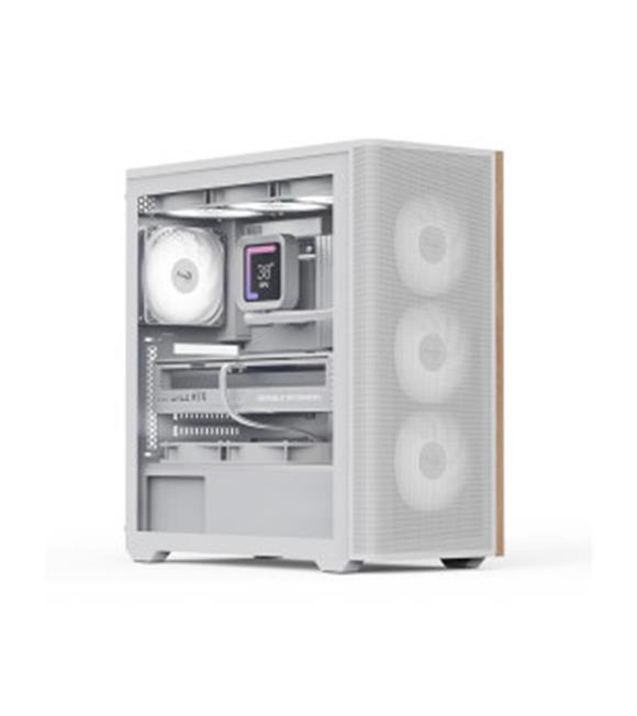 Aerocool AE D501A WH 4x12cm Fanlı Ahşap Ön Panel Tempered Cam Yan ve Mesh Ön Panel, USB Type-C,ATX