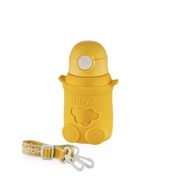 Shotay ST-8816 480ml Askılı Silikon Kılıflı Pipetli Sarı Çelik Matara