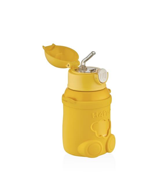 Shotay ST-8816 480ml Askılı Silikon Kılıflı Pipetli Sarı Çelik Matara