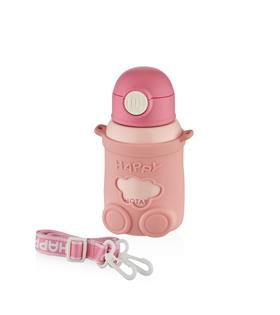 Shotay ST-8816 480ml Askılı Silikon Kılıflı Pipetli Pembe Çelik Matara