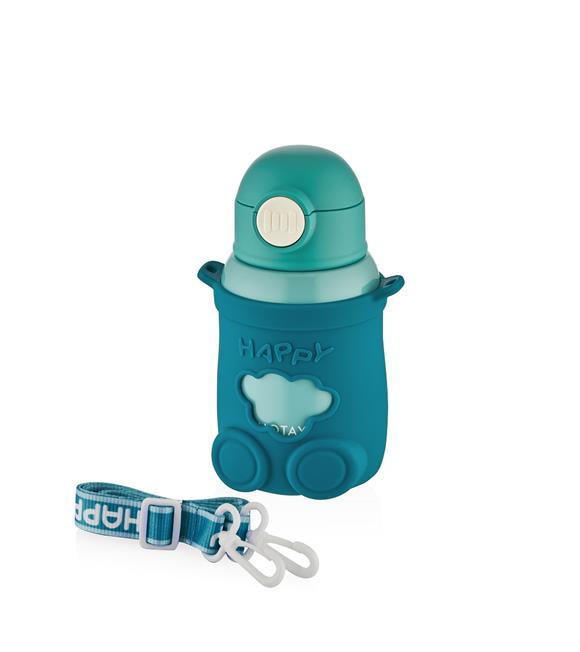 Shotay ST-8816 480ml Askılı Silikon Kılıflı Pipetli Yeşil Çelik Matara