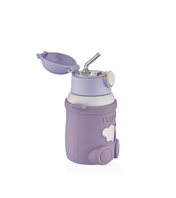 Shotay ST-8816 480ml Askılı Silikon Kılıflı Pipetli Mor Çelik Matara