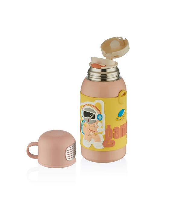 Shotay ST-8812 600ml Askılı Pipetli Pembe Çift Kapak Çelik Matara