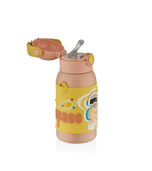 Shotay ST-8812 600ml Askılı Pipetli Pembe Çift Kapak Çelik Matara