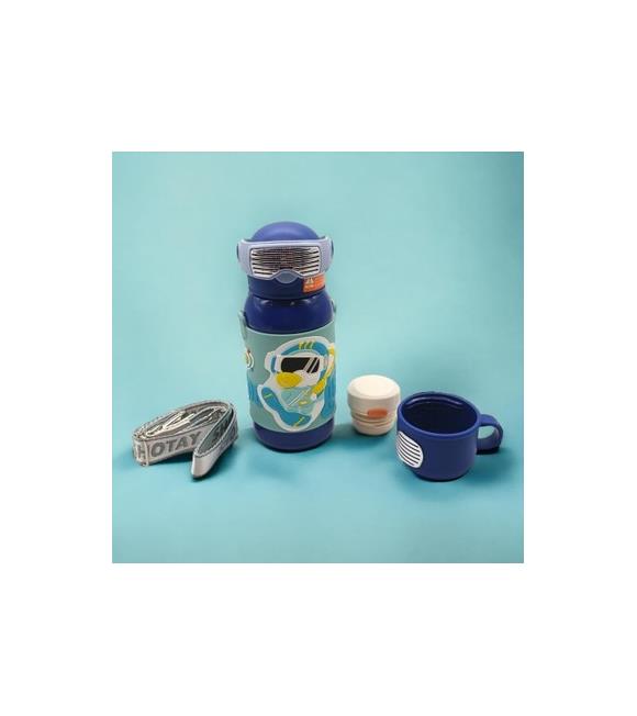Shotay ST-8812 600ml Askılı Pipetli Mavi Çift Kapak Çelik Matara
