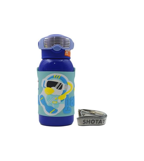 Shotay ST-8812 600ml Askılı Pipetli Mavi Çift Kapak Çelik Matara