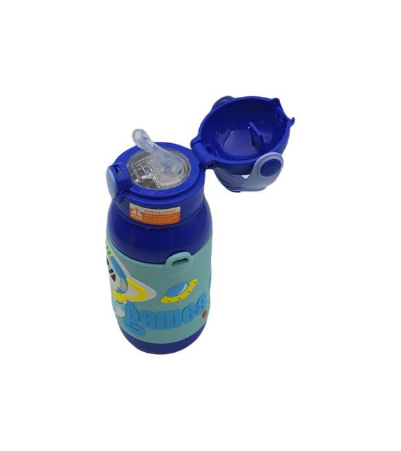 Shotay ST-8812 600ml Askılı Pipetli Mavi Çift Kapak Çelik Matara