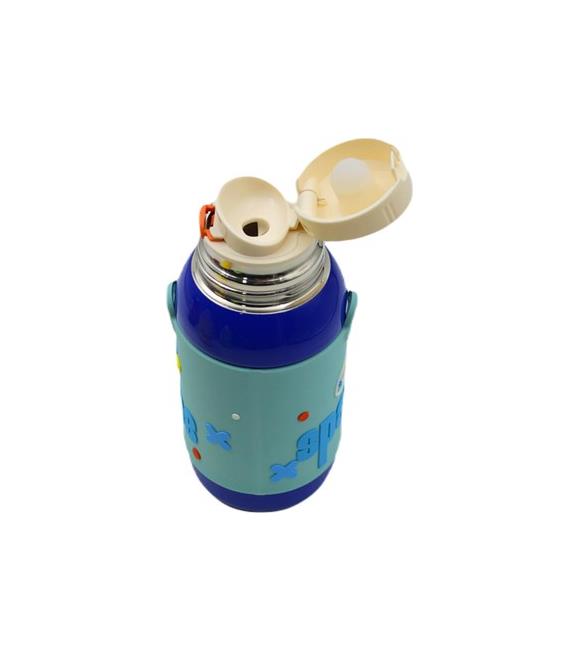 Shotay ST-8812 600ml Askılı Pipetli Mavi Çift Kapak Çelik Matara