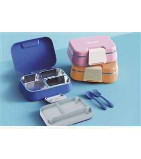 B&d BD-BES002 Tek Katlı Üç Bölmeli Pembe Çelik Beslenme Kabı