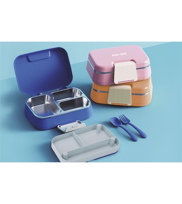 B&d BD-BES002 Tek Katlı Üç Bölmeli Pembe Çelik Beslenme Kabı