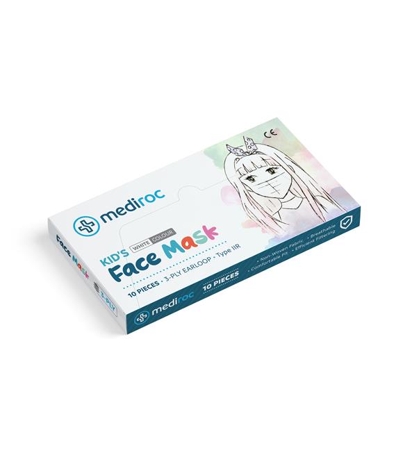 Mediroc (Wexta) (Kız-Erkek) Beyaz STL3PLY Melt Blown Koruyucu Çocuk Maskesi 10lu