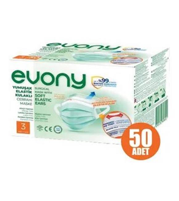 Evony 50li Yeşil Yumuşak Elastikli 3 Katlı Meltbolwn Cerrahi Maske