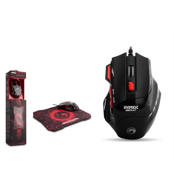 Everest SGM-X7 Usb Siyah Makrolu 7200dpi Oyuncu Mouse +Gaming Mouse Pad