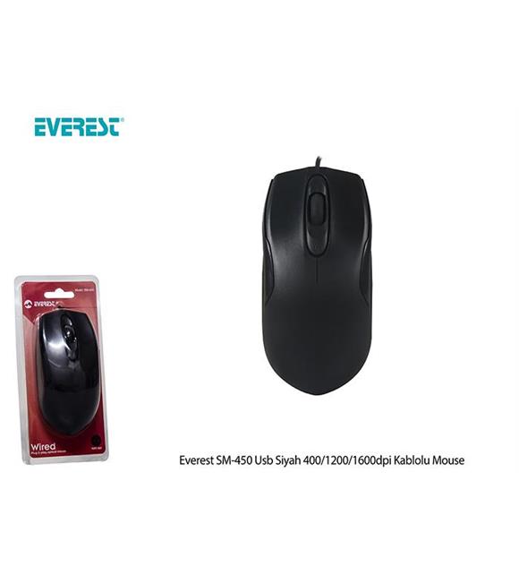 Everest SM-450 Usb Siyah 400-1200-1600dpi Kablolu Mouse
