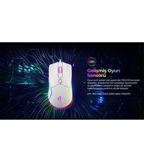 North Air White RGB Kablolu Profesyonel Oyuncu Mouse
