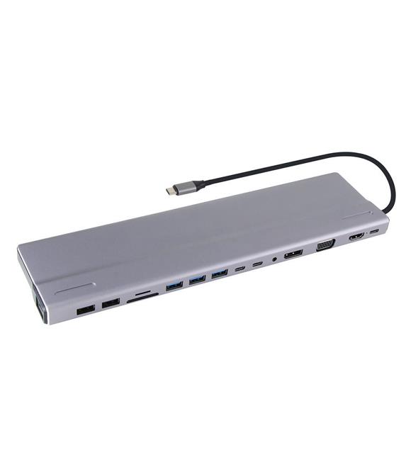 Vcom CU4703 Type-C To USB3.0-3+USB2.0-2+VGA+RJ45+SD+TF+Audio+HDMI+DP+USB-C DATA-2+USB-C Çoklayıcı