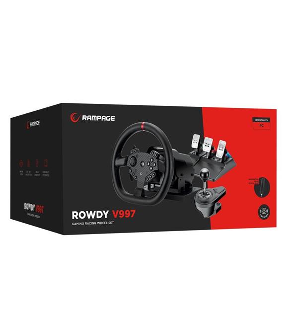 Rampage ROWDY V997 ONLY PC 3 Pedallı - El ve Sıralı Vitesli Gaming Oyuncu Direksiyonu_1