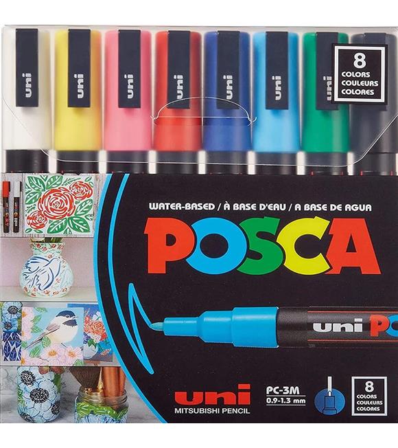 Uni-Ball Posca 0.9-1.3 Su Bazlı Poster Markörü Ana Renk 8 Li