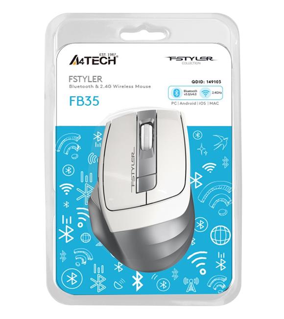 A4 Tech Fb35 Beyaz Bluetooth+2.4G Nano Kablosuz Optik 2000 Dpi Mouse_1