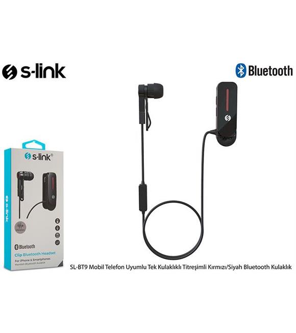 S-link SL-BT9 Mobil Telefon Uyumlu Tek Kulaklıklı Titreşimli Kırmızı-Siyah Bluetooth Kulaklık