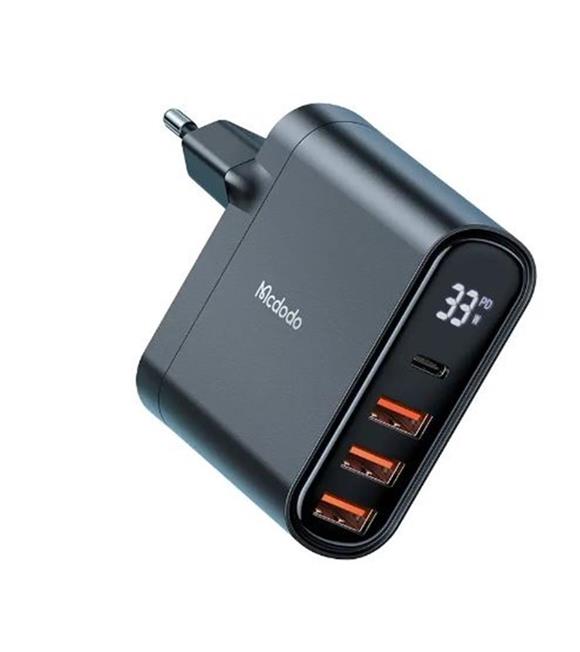 MCDODO CH-2250 33W 1xTYPE-C 3xUSB Girişli Dijital Göstergeli Şarj Adaptörü - Siyah