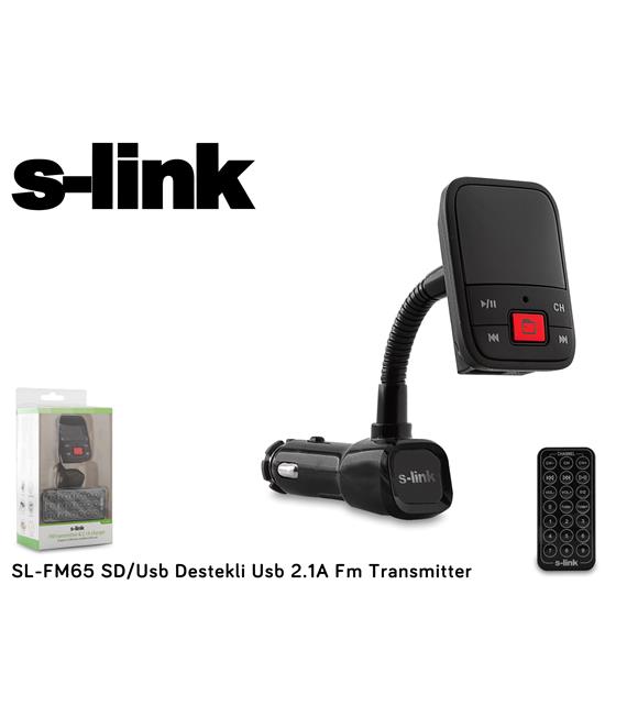 S-link SL-FM65 Hafızasız mp3 Transmıtter 2.1a Usb Şarj Portlu Usb Micro Sd Kart Destekli Kumandalı