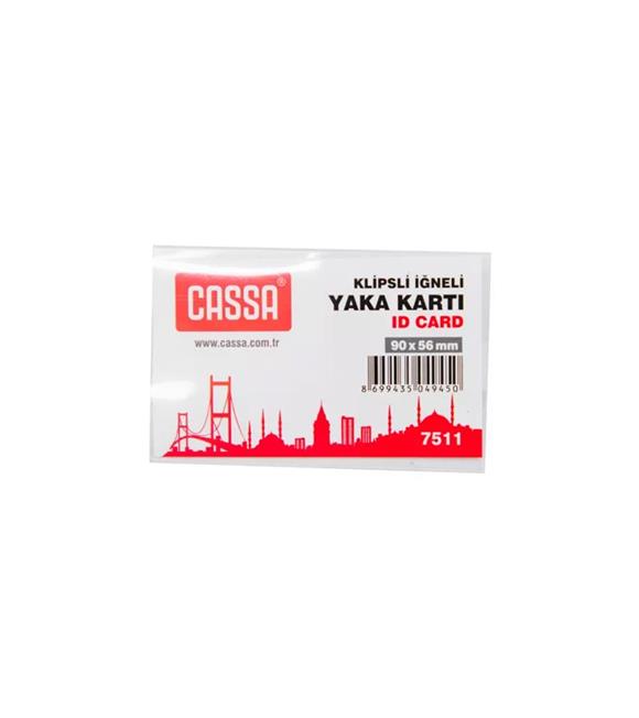 Cassa Yaka Kartı Klipsli İğneli 90x56 MM Şeffaf 7511