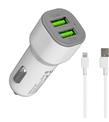 Hytech HY-X44 iPhone Lightning Kablolu 3.1A Hızlı Şarj 2 USB Beyaz Araç Şarj Cihazı
