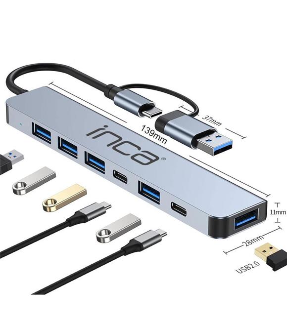 Inca IUTP-7T Usb+Type-c Girişli USB 3.0+4X USB 2.0 Type-C 5V 2X Type-C 100W Çoklayıcı