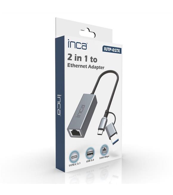 Inca IUTP-01TX Ethernet Adaptörü USB ve TYPE-Cye Bağlantı USB 3.0 ve TYPE-C 3.1 Alüminyum 1000Mbps