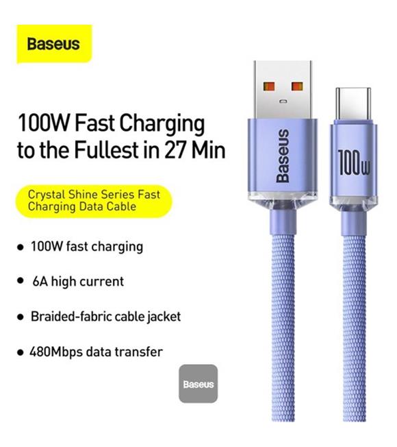 Baseus CAJY000405 1.2mt Crystal Cable USB-A to Type-C Fast Charge Data Cable 100W 5A1.2M-Purple_1