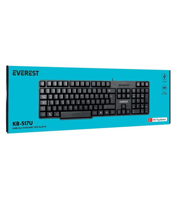 Everest KB-517UF Siyah USB F 2mt Kablo Uzunluğu Standart Klavye