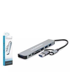 Hadron Hdx7828 Type-C Hub Combo 3-Usb3.0 + Usb + Type-C + Audio + Sd + Tf 8In1 Gri