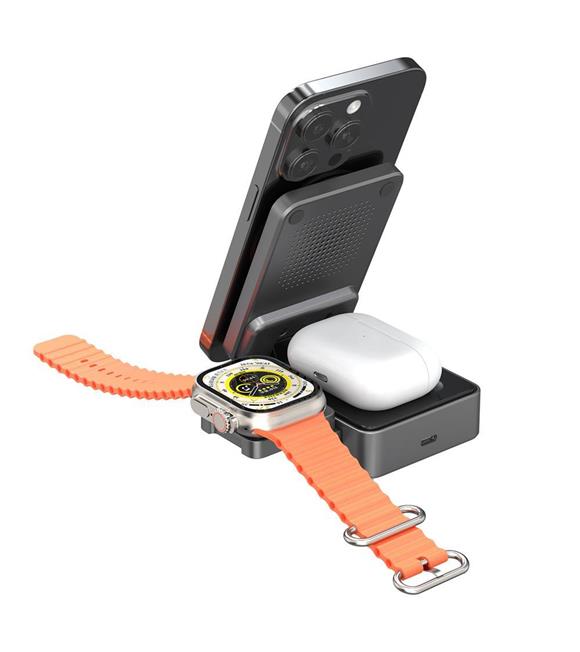 S-link SW-CWF116 Siyah Telefon Kulaklık Akıllı Saat 15W 3 in 1 Magsafe Qi2 Kablosuz Şarj Cihazı_1