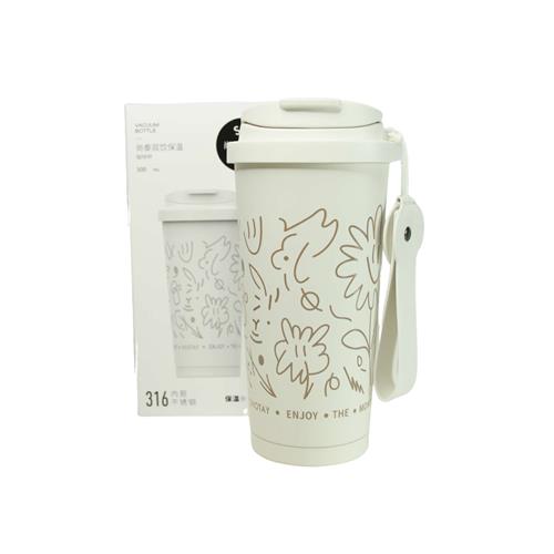 Shotay ST-8913 Çift Kullanım Pipetli/Rahat İçim Beyaz 500ml Çelik Termos Okula Dönüş Kampanyası Termos Matara