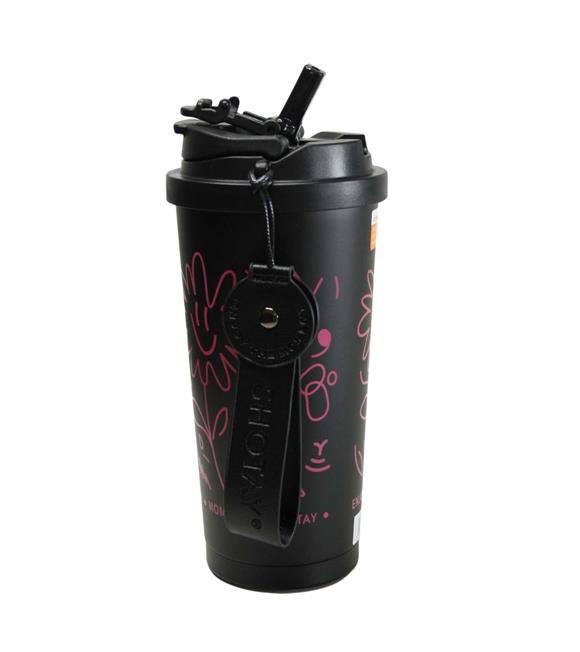 Shotay ST-8913 Çift Kullanım Pipetli/Rahat İçim Siyah 500ml Çelik Termos